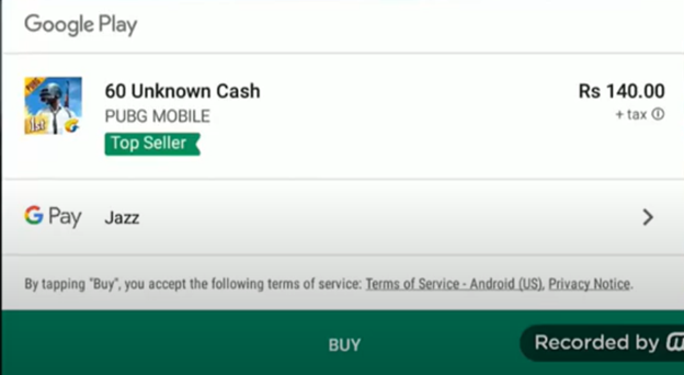  pubG Mobile UC purchasing from playstore